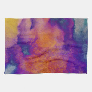 Waterkleurige rode blauwe paarse grafische kunst theedoek