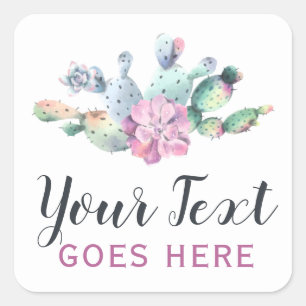 Waterkleurige Succulente Cactus Prickly Pear Bohee Vierkante Sticker