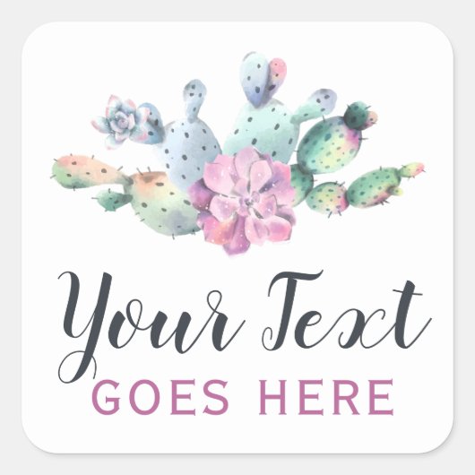 Waterkleurige Succulente Cactus Prickly Pear Bohee Vierkante Sticker (Voorkant)