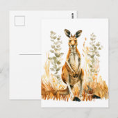Waterkleurkangoeroe op de weide briefkaart (Voorkant / Achterkant)