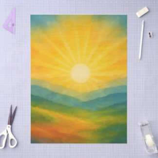 Waterkleurlandschap bij zonsopgang Schilderij Tissuepapier