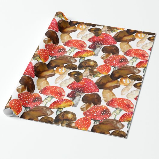 Waterkleurpaddenstoelen Mooie herfstpatroon Cadeaupapier (Uitgerold)