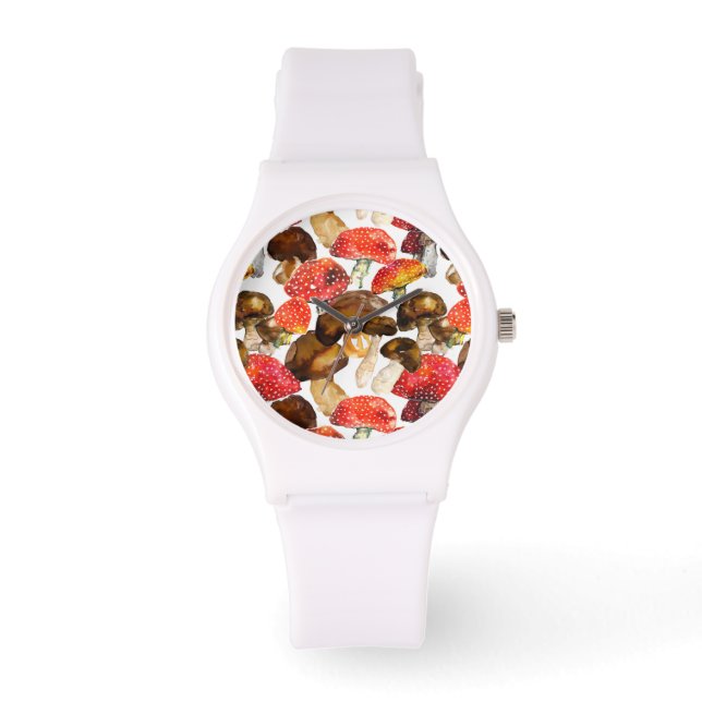 Waterkleurpaddenstoelen Mooie herfstpatroon Horloge (Voorkant)