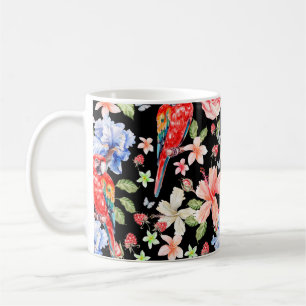 Waterkleurpatroon met bloemen rozen, iris, hibi koffiemok
