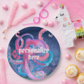 Waterkleurruimte octopus roze sterren bord (Feest)