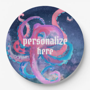 Waterkleurruimte octopus roze sterren bord
