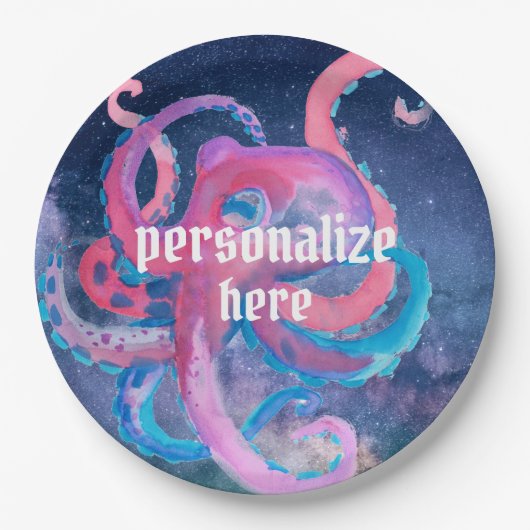 Waterkleurruimte octopus roze sterren bord (Voorkant)