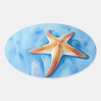 Waterkleurtekening van zeester ovale sticker