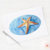 Waterkleurtekening van zeester ovale sticker (Envelop)