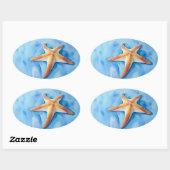 Waterkleurtekening van zeester ovale sticker (Vel)