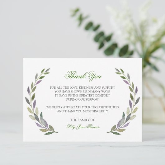 Waterkleurvulling Hartelijk dank | Memorial Card Bedankkaart (Staand voorkant)