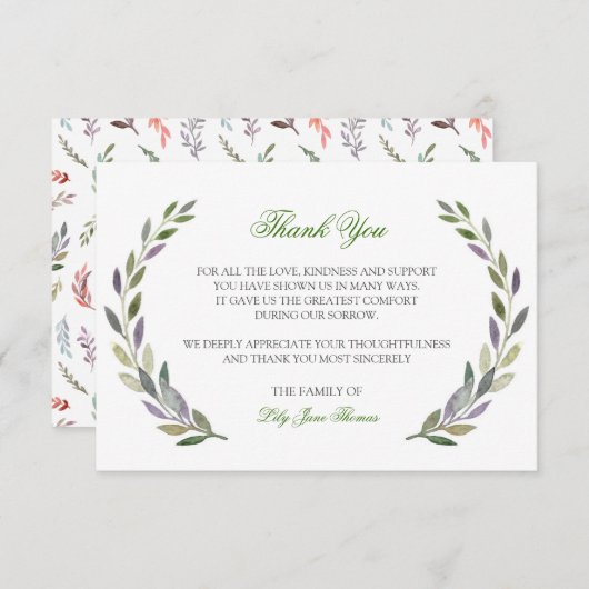 Waterkleurvulling Hartelijk dank | Memorial Card Bedankkaart (Voorkant / Achterkant)