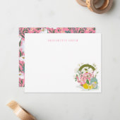Waterkoker & Thee Tin Roze Bloemen Stationery Note Notitiekaartje (Voorkant / Achterkant in situ)