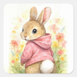 Waterkonijn in een roze hoodie vierkante sticker
