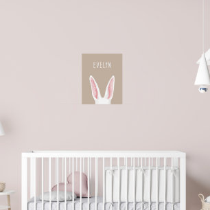 Waterkonijn Oortjes Op Beige Met Naam Van Kind Poster