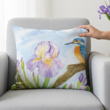 Waterkoningsvogel met paarse irissen