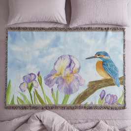Waterkoningsvogel met paarse irissen deken