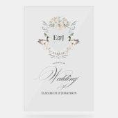 Waterlelende Eenden Laurel Crest Monogram Huwelijk Acryl Bord (Voorkant)