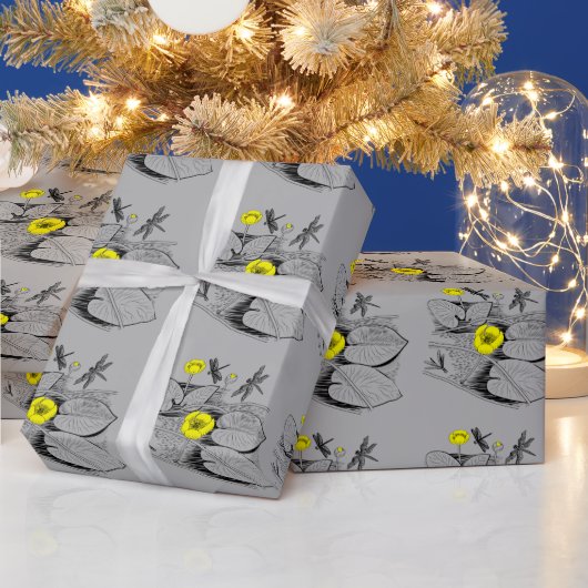 Waterlelengraving Cadeaupapier (Feestdagen)