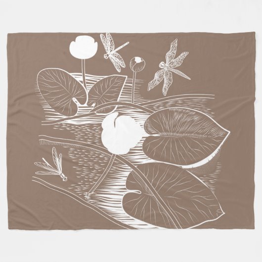 Waterlelengraving Fleece Deken (Voorkant (Horizontaal))