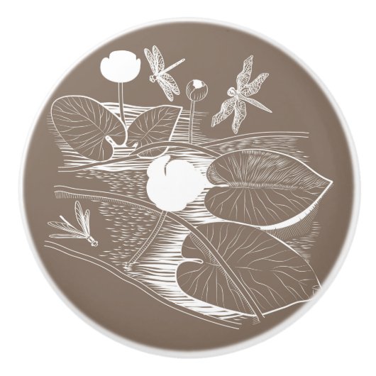 Waterlelengraving Keramische Knop (Voorkant)