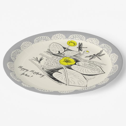 Waterlelengraving Papieren Bordje (Gekanteld)