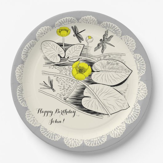 Waterlelengraving Papieren Bordje (Voorkant)