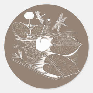 Waterlelengraving Ronde Sticker