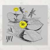 Waterlelgeel met zwarte afbeelding likeurfles etiket (Enkel label)