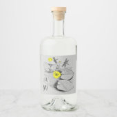 Waterlelgeel met zwarte afbeelding likeurfles etiket (Voorkant)