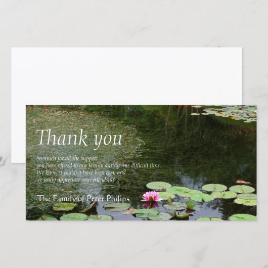 Waterlelie 2 Vredige tuin Condoleance Dank je Bedankkaart (Voorkant / Achterkant)