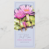 Waterlelie blauw roze waterverf bruiloft menu (Achterkant)