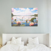 Waterlelie met roze wolken die reflecteren op het  perfect poster