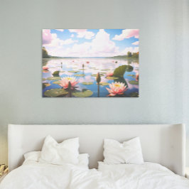 Waterlelie met roze wolken die reflecteren op het  perfect poster