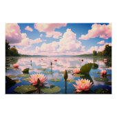 Waterlelie met roze wolken die reflecteren op het perfect poster (Voorkant)