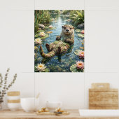 Waterlelie Otter Rivier Vreugde Poster (Keuken)