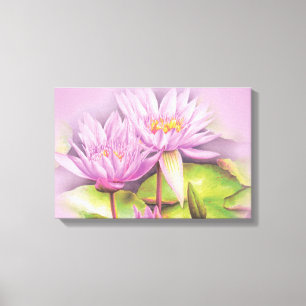 Waterlelie paarse bloemen bloem canvas lange print
