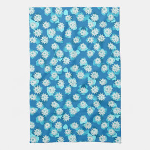 Waterlelie patroon, turquoise, blauw en wit theedoek
