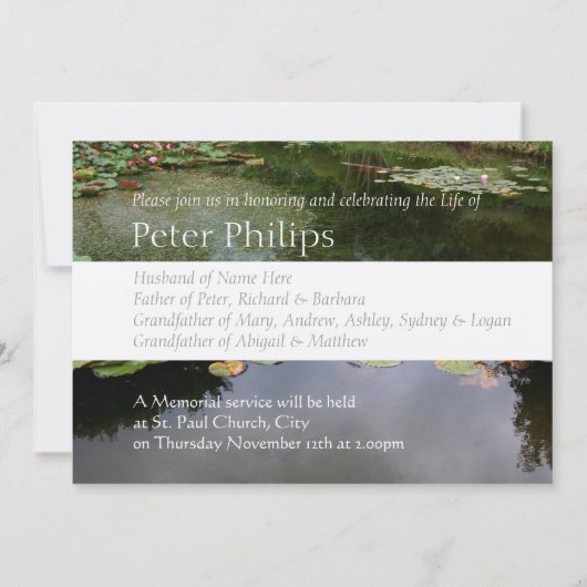 Waterlelie Vreedzame Tuin Viering van het Leven In Kaart (Achterkant)