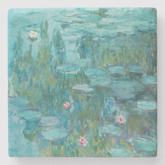 Waterlelies, beeldende kunst olieverfschilderij, C Stenen Onderzetter (Voorkant)
