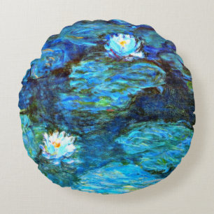 Waterlelies (blauw) van Claude Monet Rond Kussen