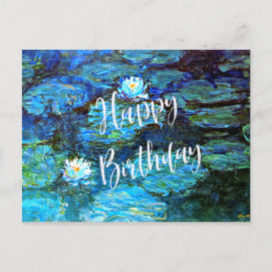Waterlelies (blauw), verjaardagsgroeten briefkaart