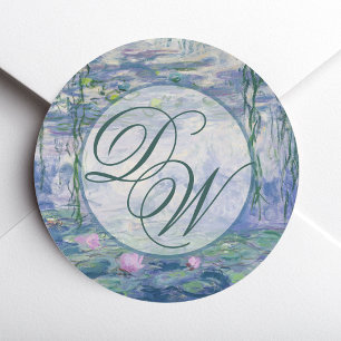 Waterlelies Bruilofts Monogram Elegante Bloemen Cl Ronde Sticker