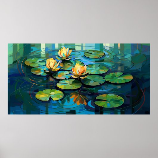 Waterlelies en lotusbloemen waterverf schilderij poster (Voorkant)