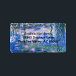 Waterlelies Etiket<br><div class="desc">Water Lilies is een serie van meer dan 200 olieschilderijen van de Franse impressionist Claude Monet. Dit schilderij,  voltooid in 1919,  heeft schaduwen van blauw en roze.</div>