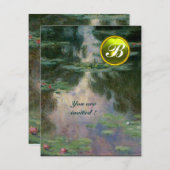 WATERLELIES /GEEL EDELSTEEN MONOGRAM KAART (Voorkant / Achterkant)
