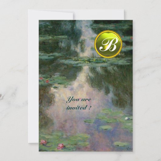 WATERLELIES /GELE EDELSTEEN MONOGRAM KAART (Voorkant)