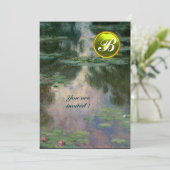 WATERLELIES /GELE EDELSTEEN MONOGRAM KAART (Staand voorkant)