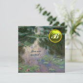 WATERLELIES /GELE EDELSTEEN MONOGRAM KAART (Staand voorkant)