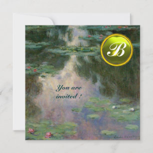 WATERLELIES /GELE EDELSTEEN MONOGRAM KAART